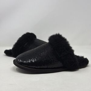 UGG Scuffette II Mirror Ball Black Sequin Slippers Womens Size 8 Sheepskin Lined